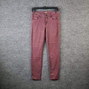 Mother Jeans Womens 26 The Pop Looker Crop Zip Ankle Deep Maroon
